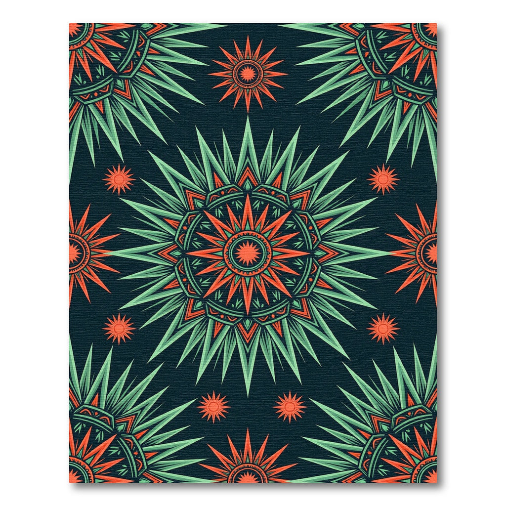 Radiant Emerald Coral Celestial Starburst Rug