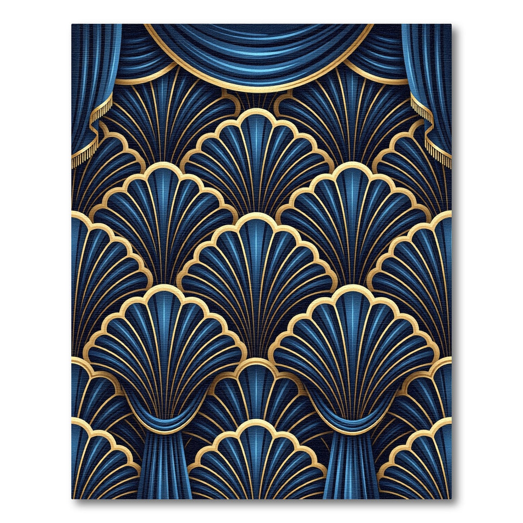 Art Deco Blue Gold Fan Medallion Rug