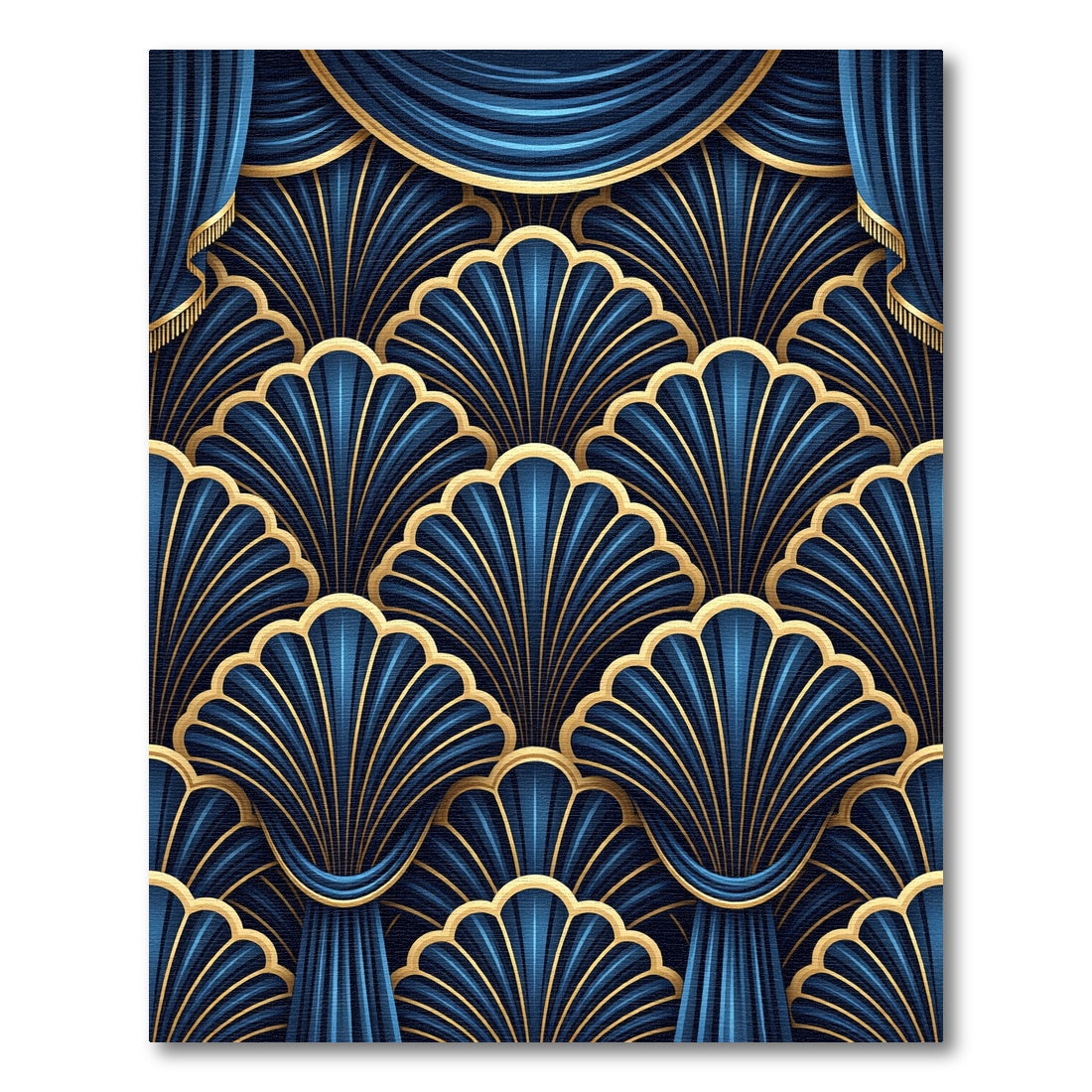 Art Deco Blue Gold Fan Medallion Rug