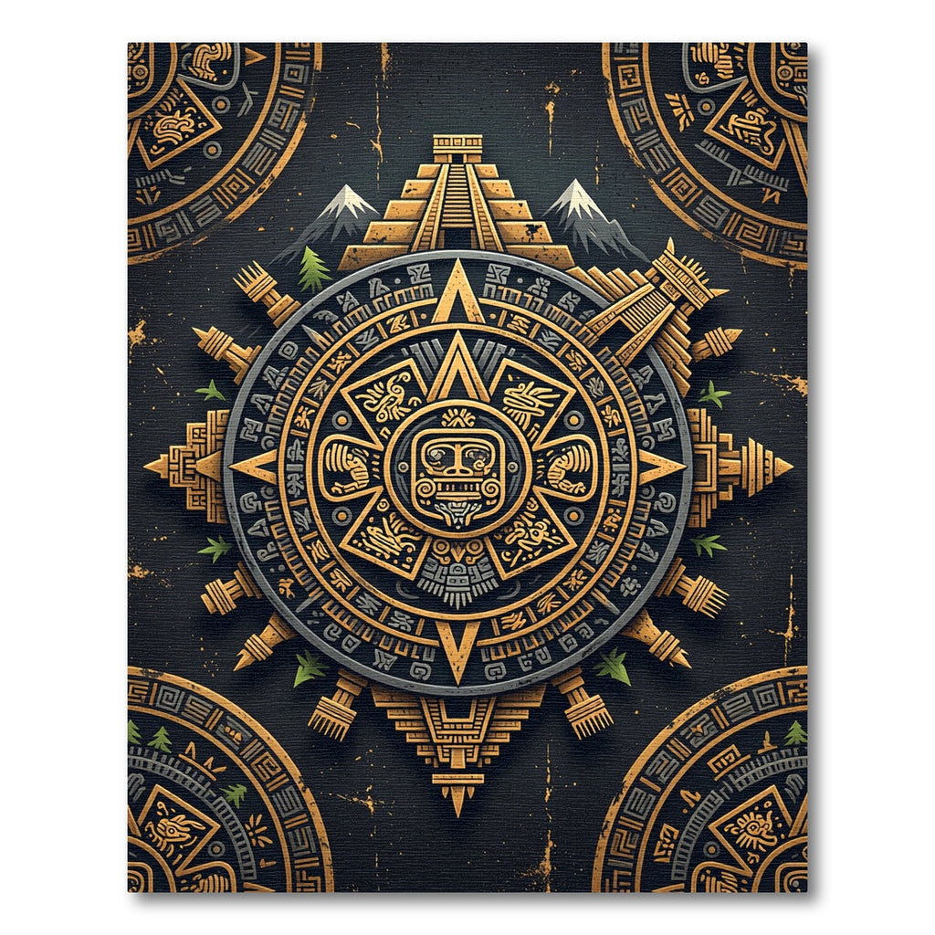 Golden Aztec Temple Slate Medallion Rug