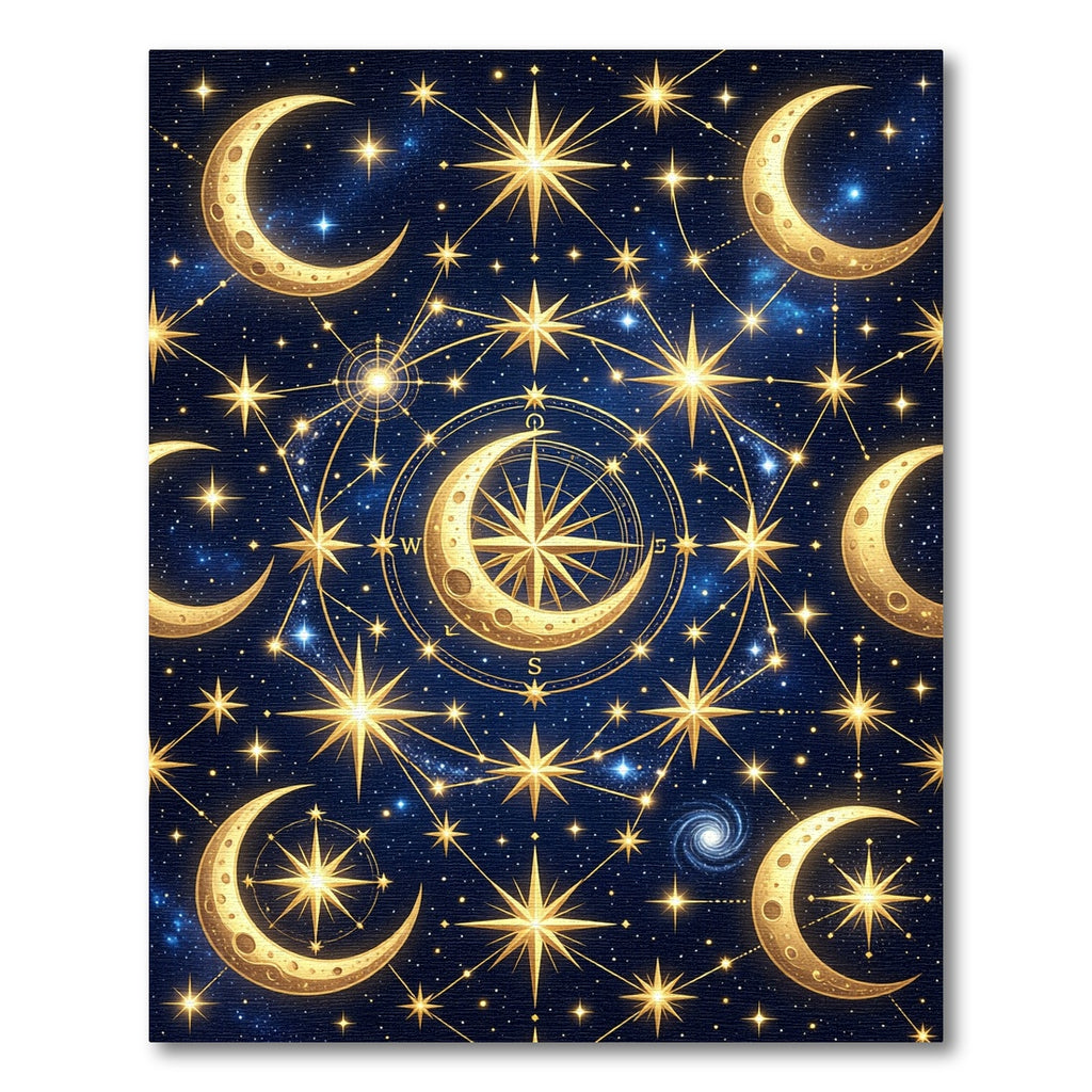 Golden Celestial Crescent Moon Starry Night Rug