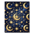 Golden Celestial Crescent Moon Starry Night Rug