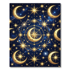 Golden Celestial Crescent Moon Starry Night Rug