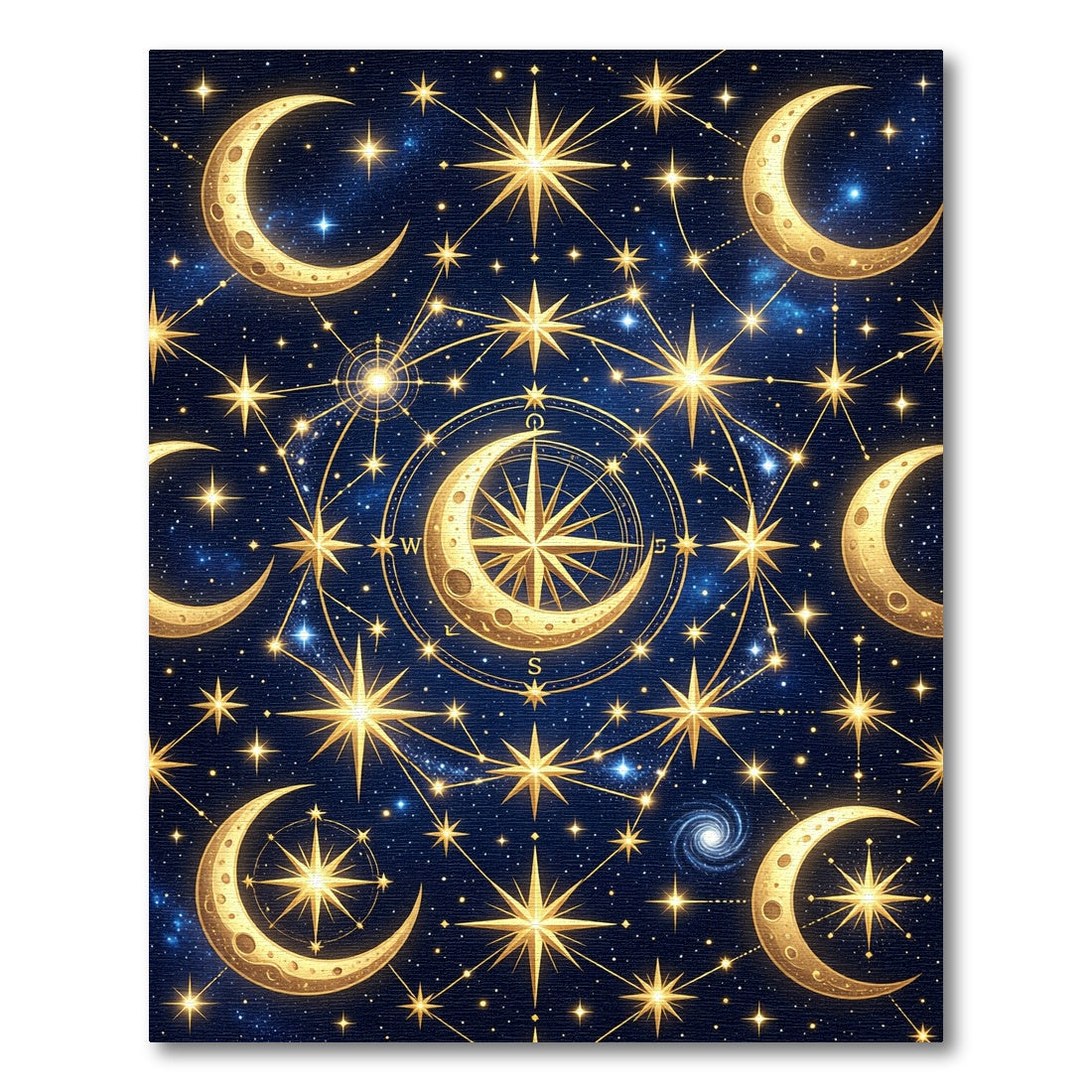 Golden Celestial Crescent Moon Starry Night Rug