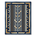 Navy Gold Rustic Wood Plaid Rug