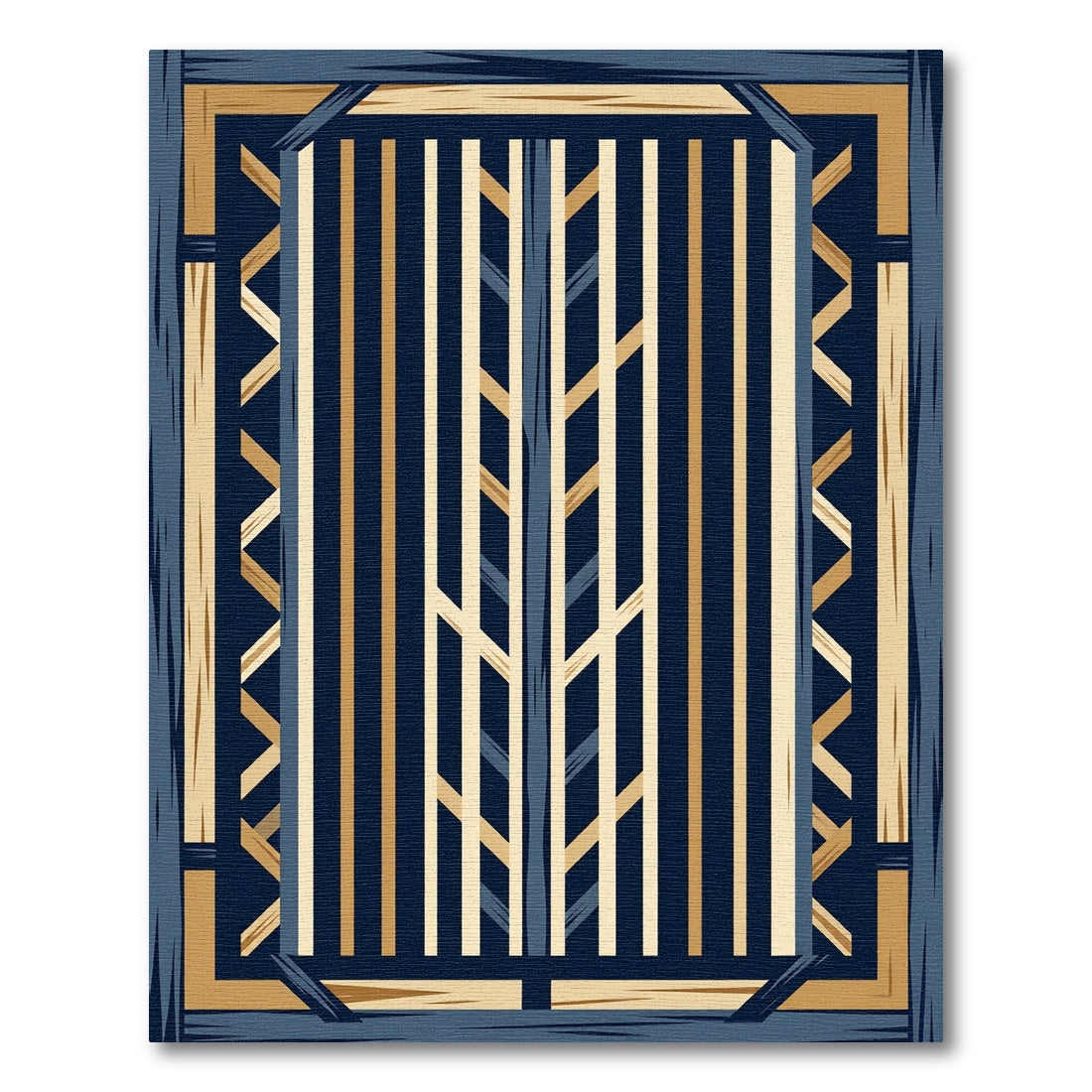 Navy Gold Rustic Wood Plaid Rug