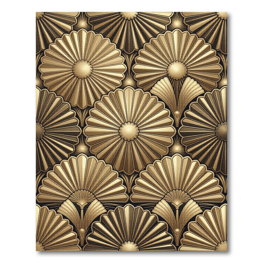 Ornate Golden Art Deco Fan Mosaic Rug