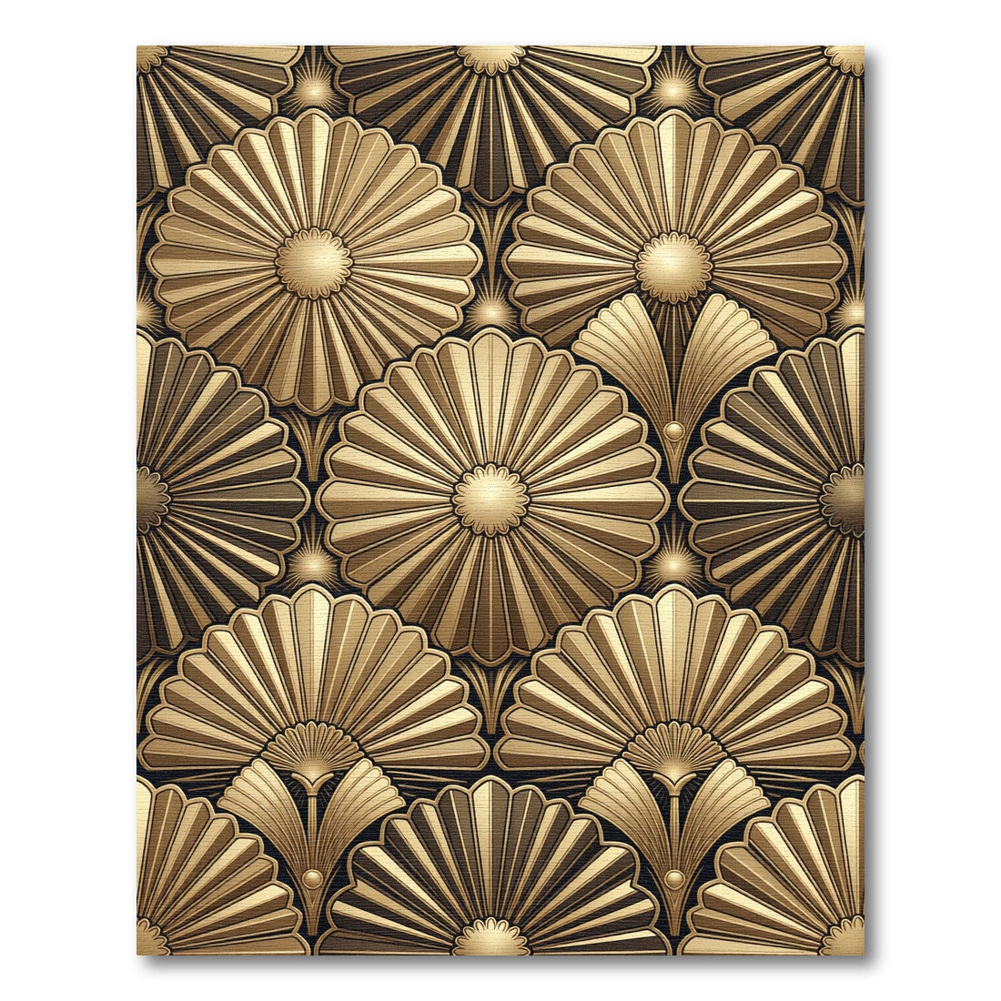 Ornate Golden Art Deco Fan Mosaic Rug