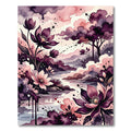Watercolor Plum Floral River Landscape Rug