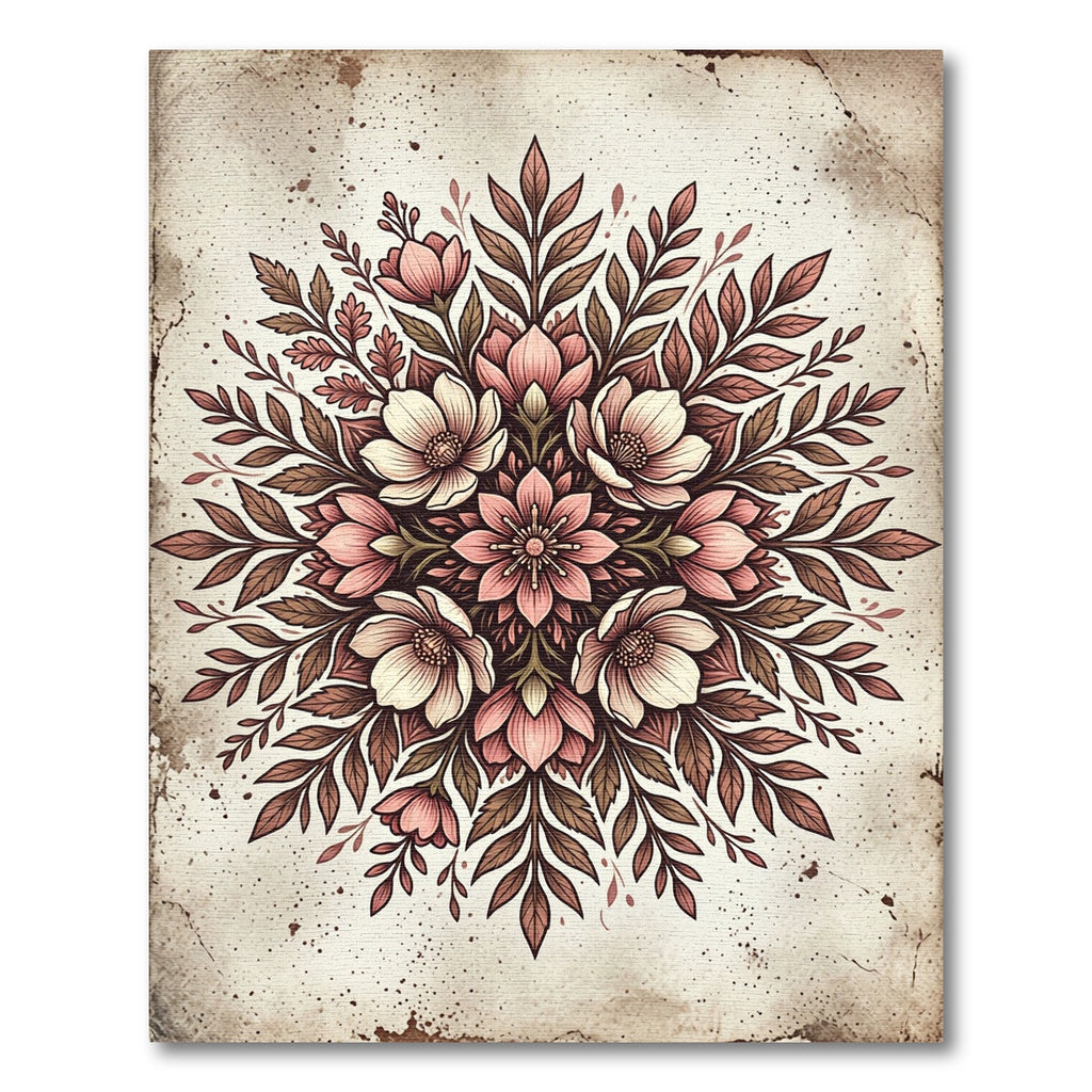 Vintage Pink Floral Mandala Arrangement Rug