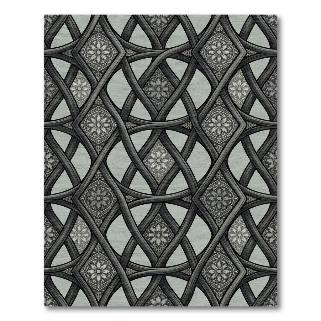 Ornate Gray Interlocking Vine Rug