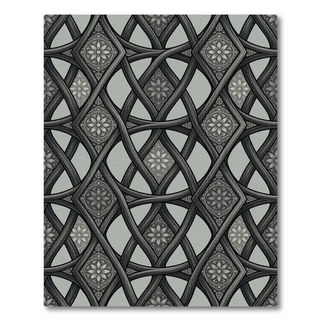 Ornate Gray Interlocking Vine Rug