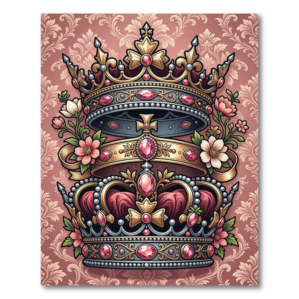 Rose Gold Crown Jeweled Floral Medallion Rug