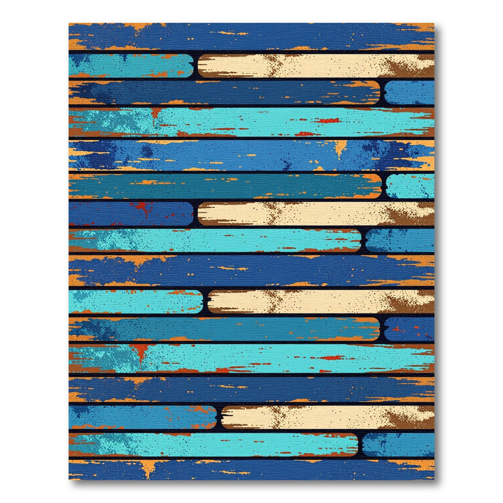 Distressed Coastal Blue Striped Plank Rug