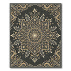 Sophisticated Charcoal Gold Filigree Medallion Rug