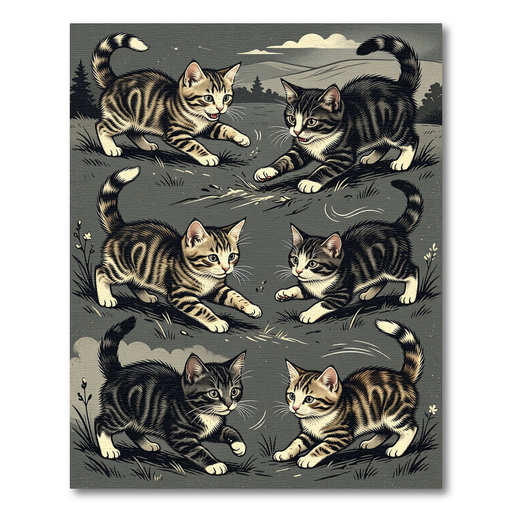 Playful Tabby Kitten Charcoal Illustration Rug