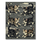 Playful Tabby Kitten Charcoal Illustration Rug