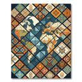 World Map Tribal Geometric Patchwork Rug
