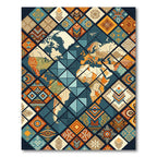 World Map Tribal Geometric Patchwork Rug