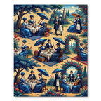 Blue Victorian Garden Picnic Illustration Rug