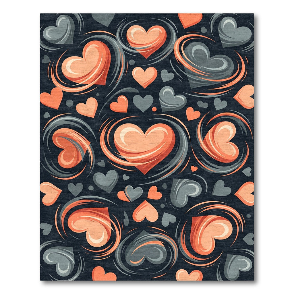 Whimsical Peach and Charcoal Swirling Hearts Rug