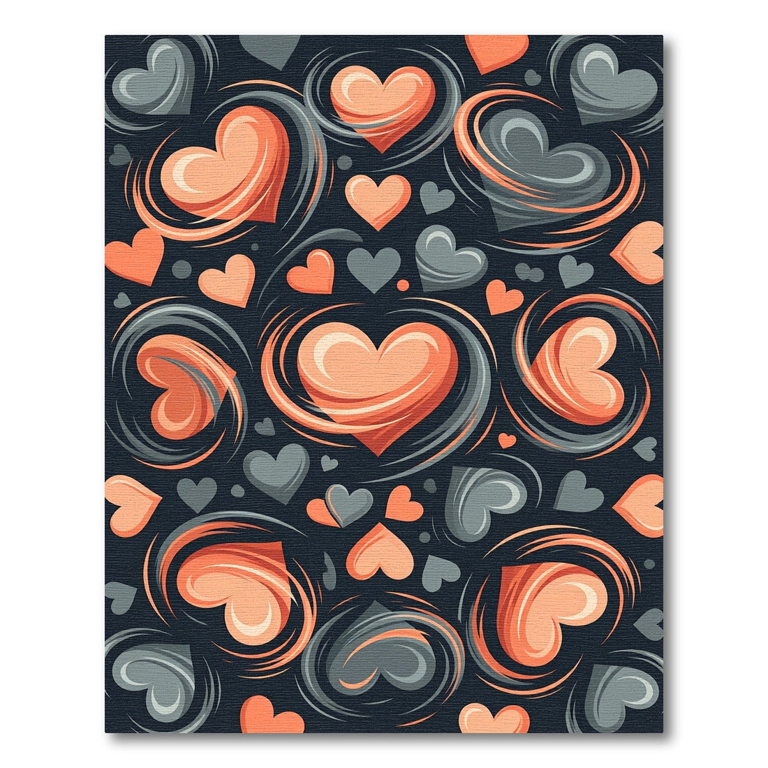 Whimsical Peach and Charcoal Swirling Hearts Rug