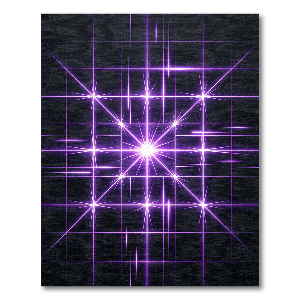 Glowing Radiant Violet Geometric Grid Rug