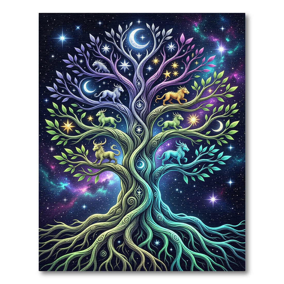 Celestial Tree with Astral Mythical Creatures Rug