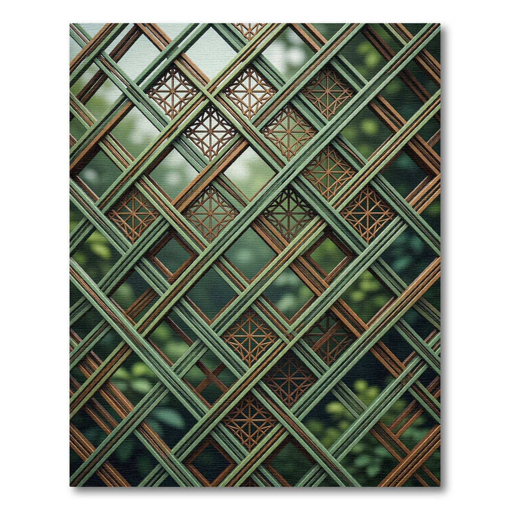 Sage and Bronze Interlocking Geometric Lattice Rug