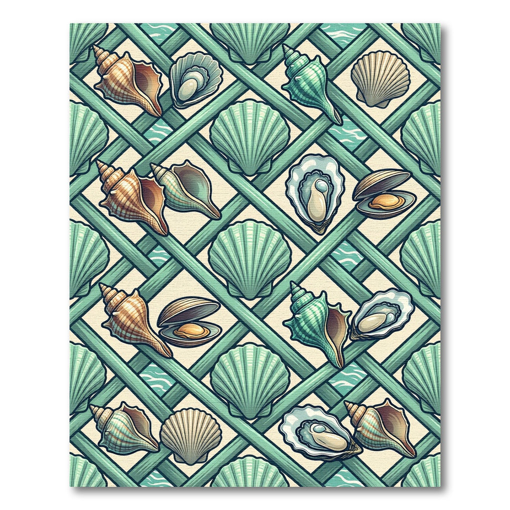 Coastal Seashell Lattice Mint Teal Area Rug