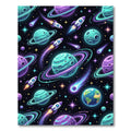 Vibrant Neon Galactic Planet Space Rug