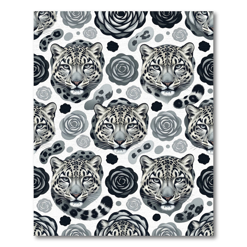 Monochromatic Snow Leopard Rose Floral Rug