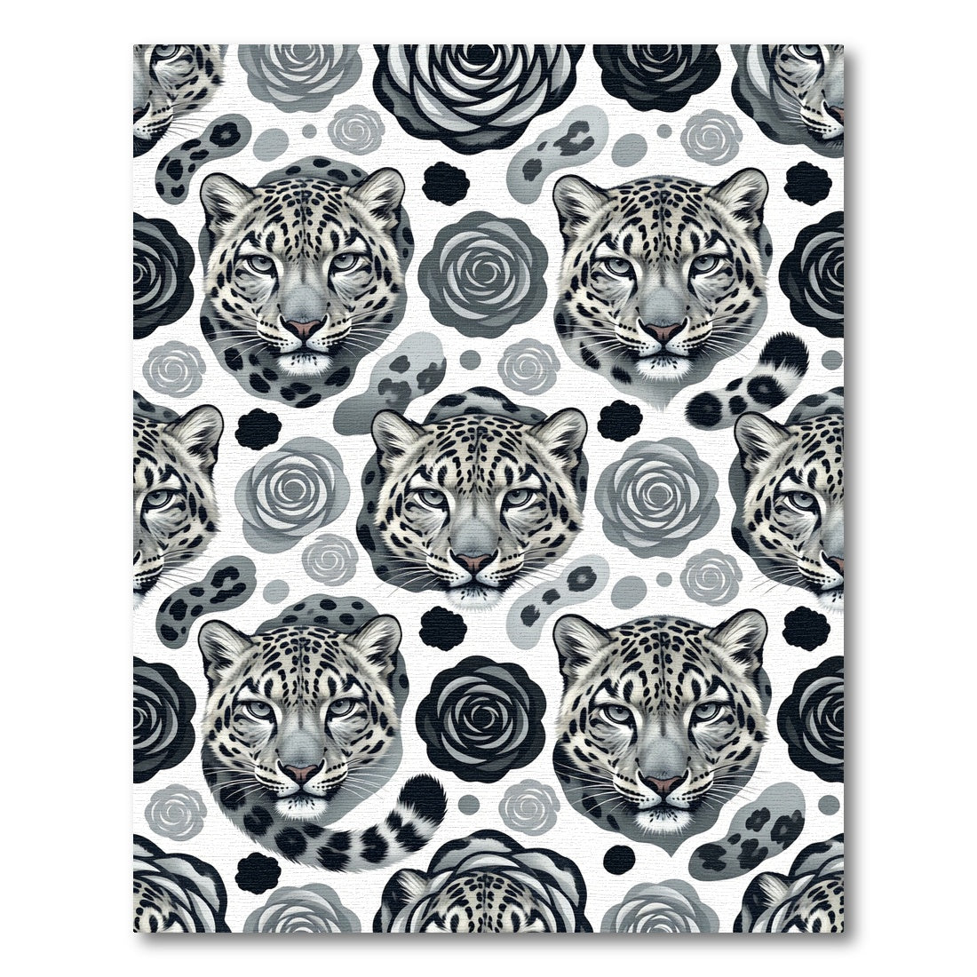 Monochromatic Snow Leopard Rose Floral Rug