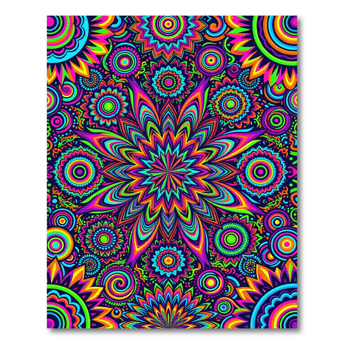 Neon Psychedelic Kaleidoscope Floral Medallion Rug