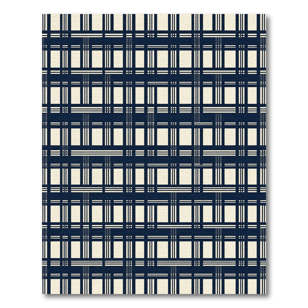 Dark Navy Cream Grid Checkered Weave Rug