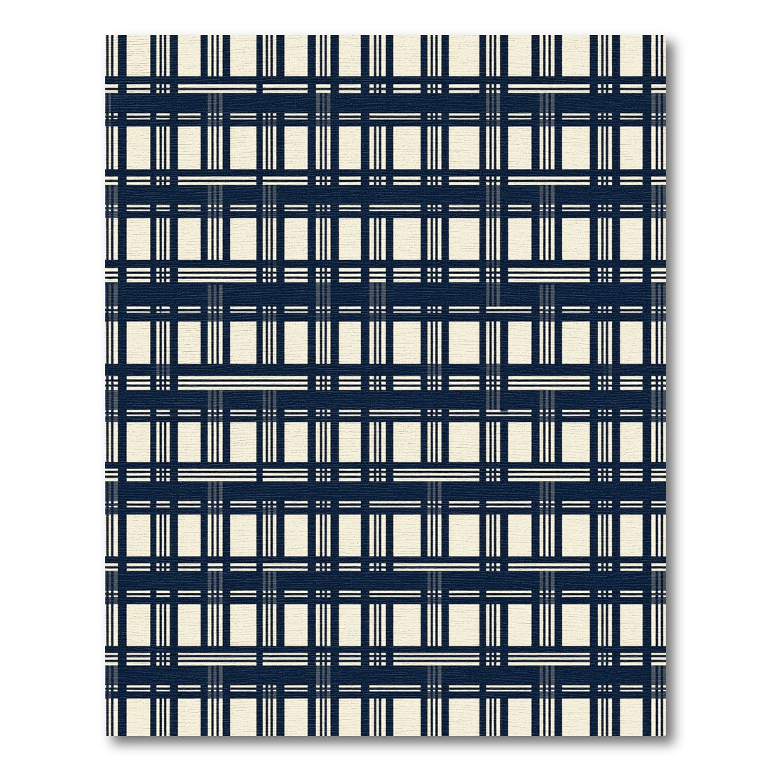 Dark Navy Cream Grid Checkered Weave Rug