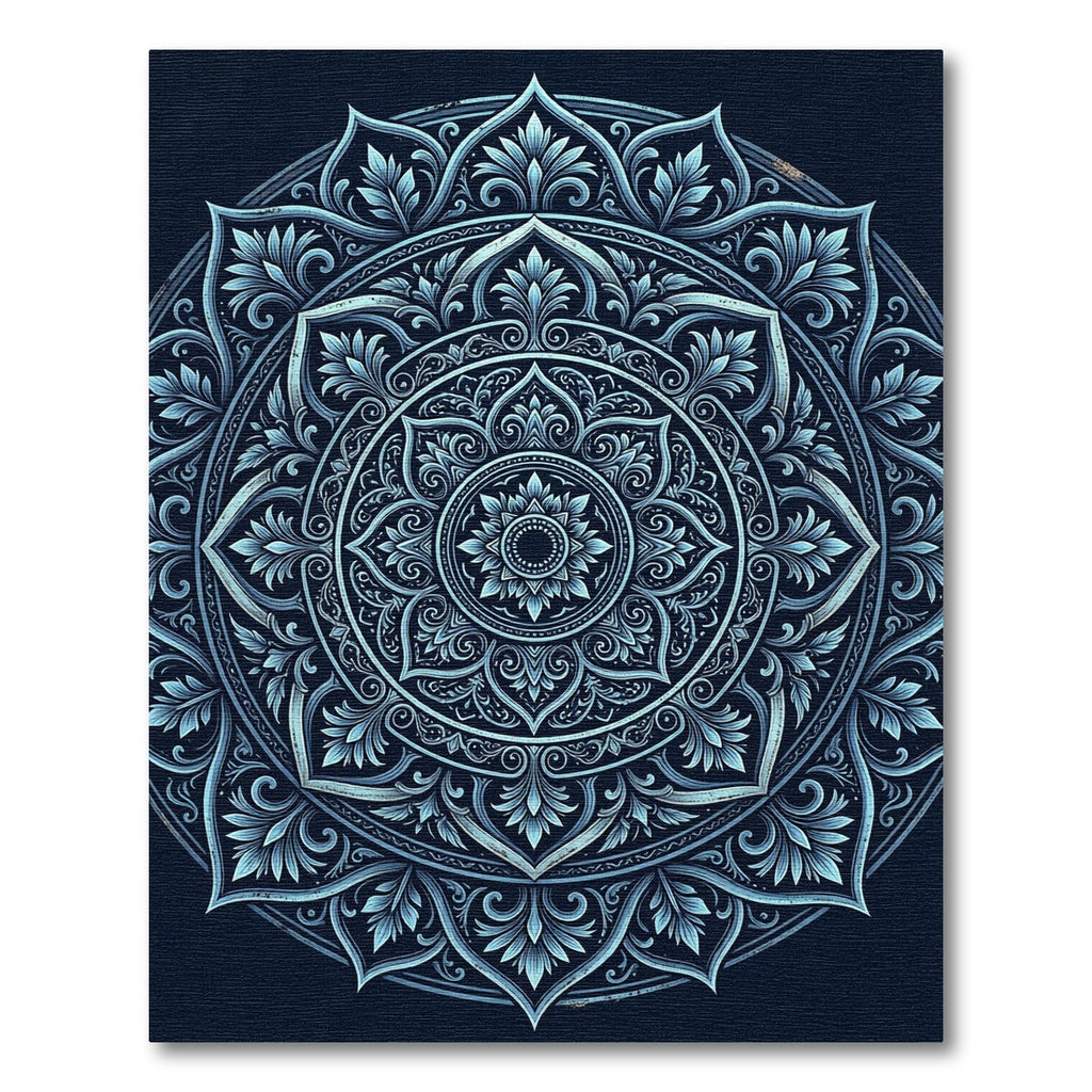 Midnight Blue Ornate Celestial Mandala Rug