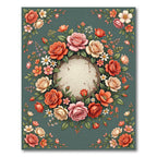 Elegant Floral Rose Wreath Medallion Rug