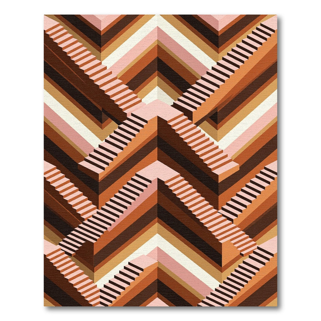 Geometric Staircase Terracotta Striped Rug
