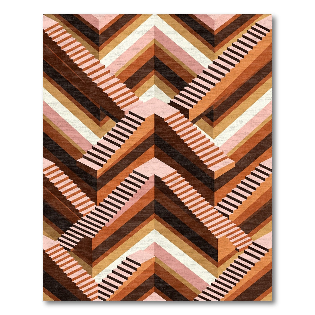 Geometric Staircase Terracotta Striped Rug