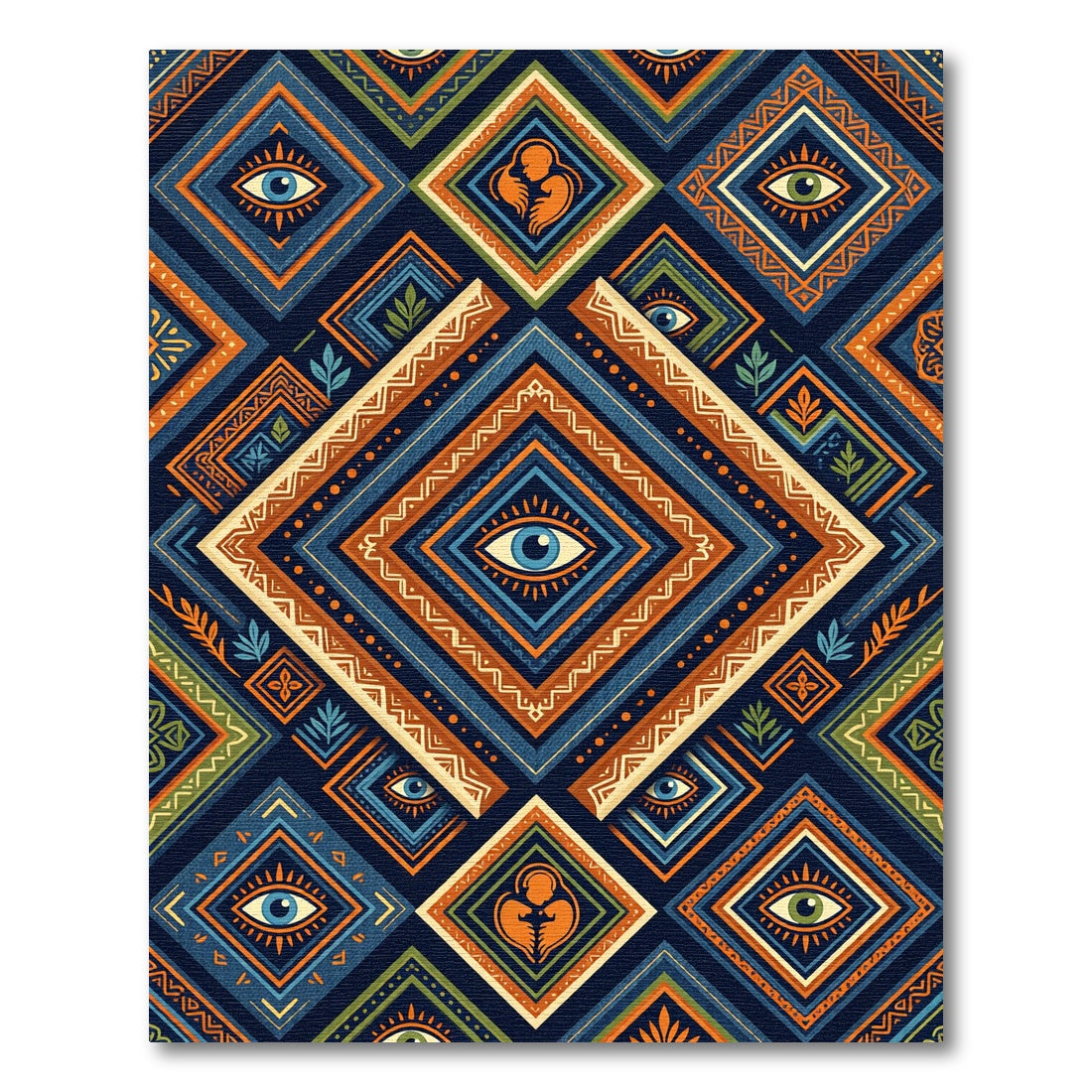 Mystic Eye Geometric Diamond Amber Navy Rug