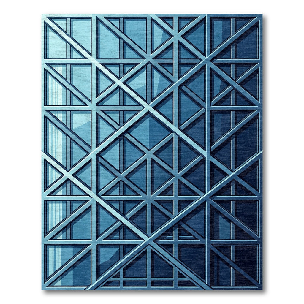 Modern Steel Blue Geometric Lattice Grid Rug