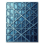 Modern Steel Blue Geometric Lattice Grid Rug