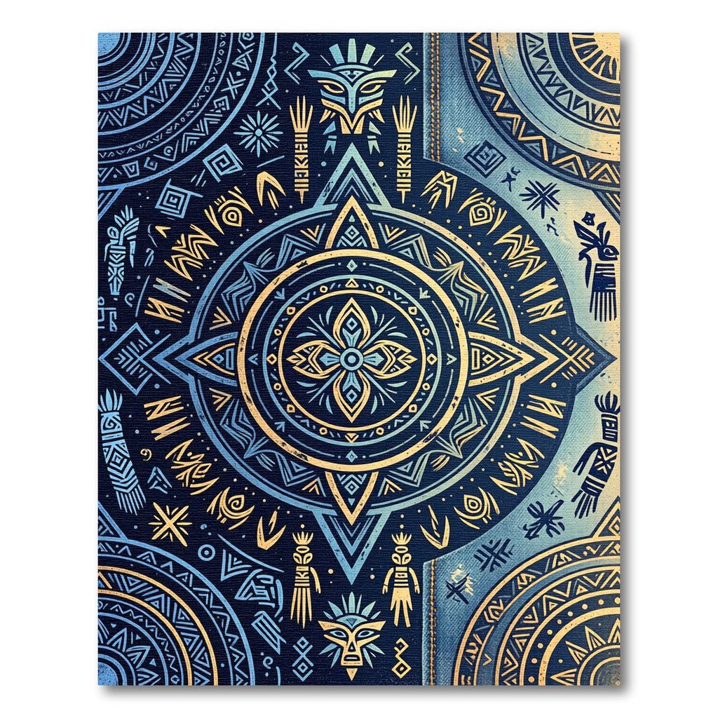 Ethereal Gold and Navy Aztec Mandala Rug