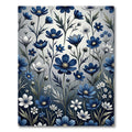 Elegant Indigo White Floral Botanical Rug