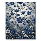 Elegant Indigo White Floral Botanical Rug