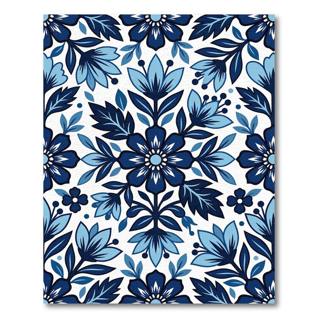 Indigo Floral Damask Botanical Square Rug