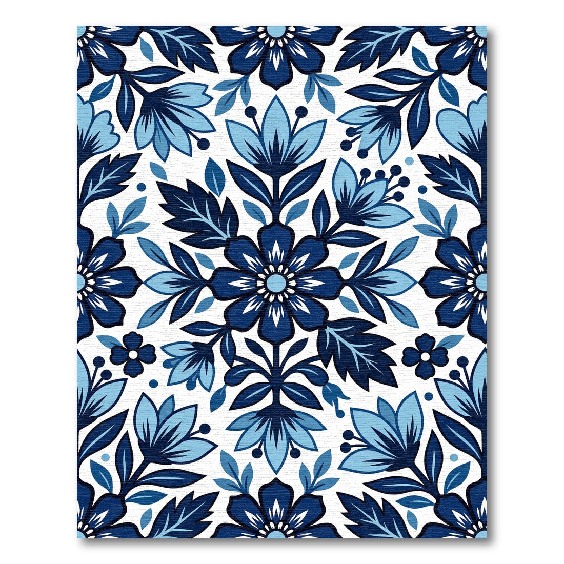 Indigo Floral Damask Botanical Square Rug