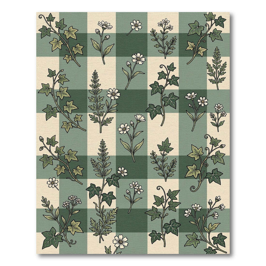 Green Ivy and Daisy Gingham Rug