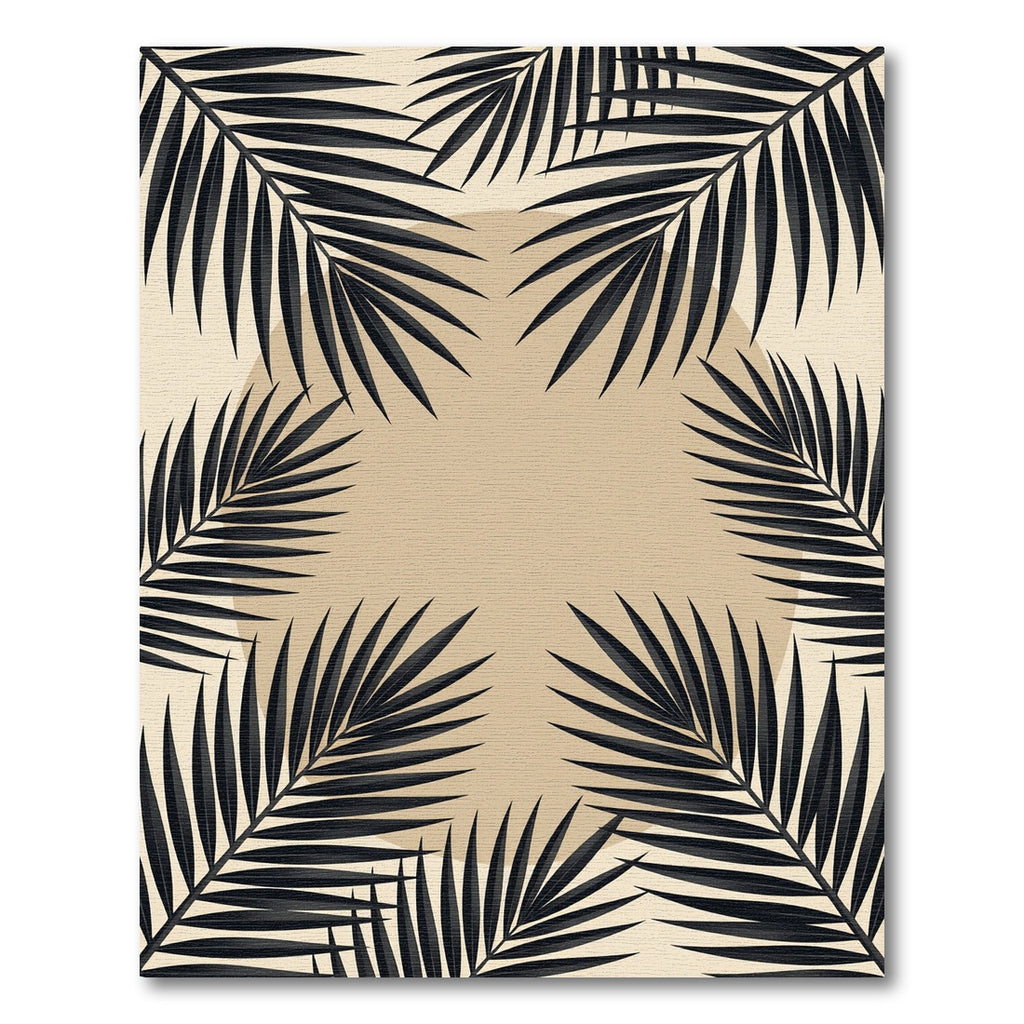 Minimalist Black Palm Leaf Framed Circle Rug